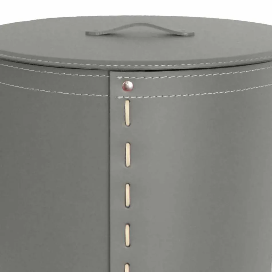 Coș de rufe ovală din piele regenerată Riky fabricată în Italia Viadurini