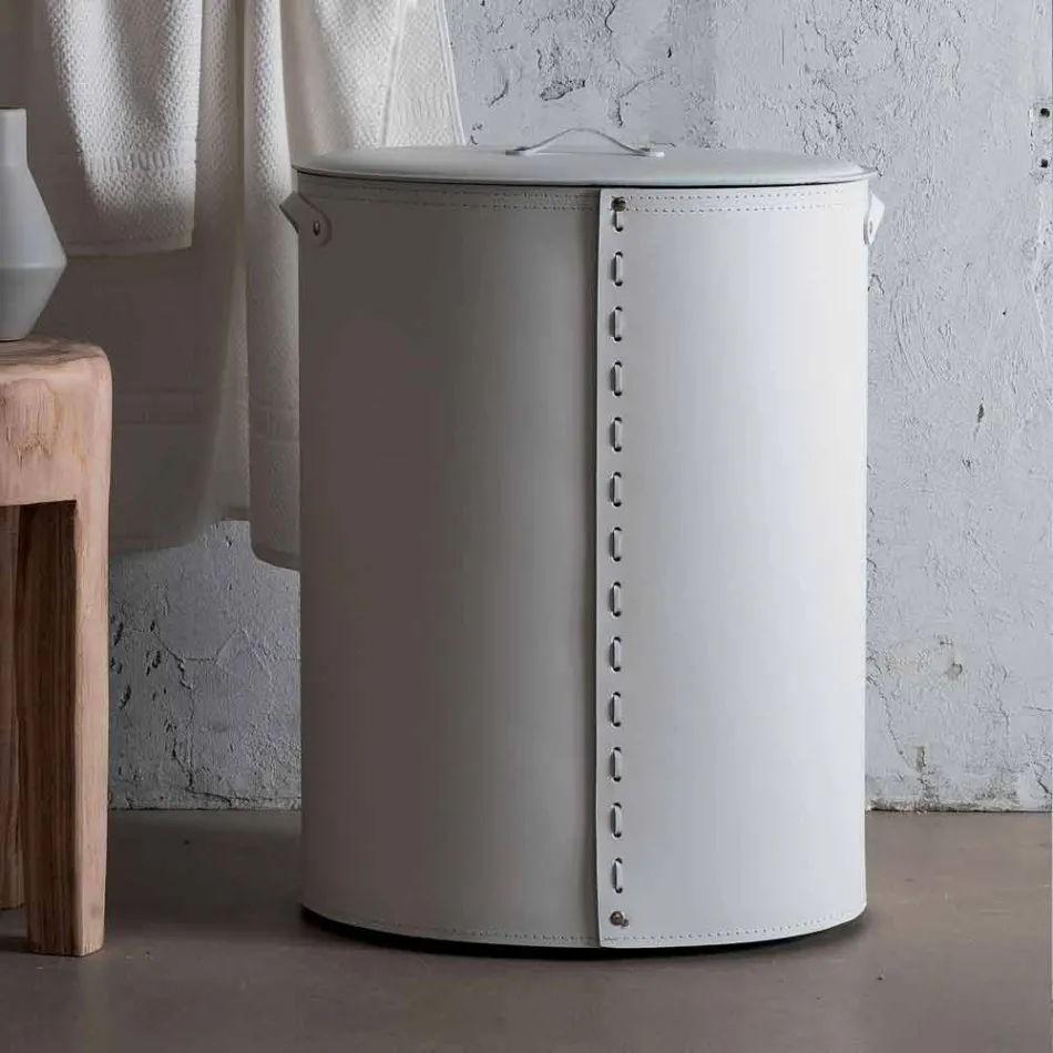 Coș de rufe ovală din piele regenerată Riky fabricată în Italia Viadurini