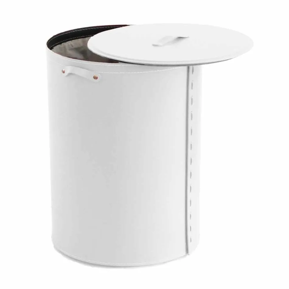 Coș de rufe ovală din piele regenerată Riky fabricată în Italia Viadurini