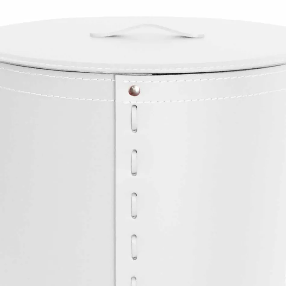 Coș de rufe ovală din piele regenerată Riky fabricată în Italia Viadurini