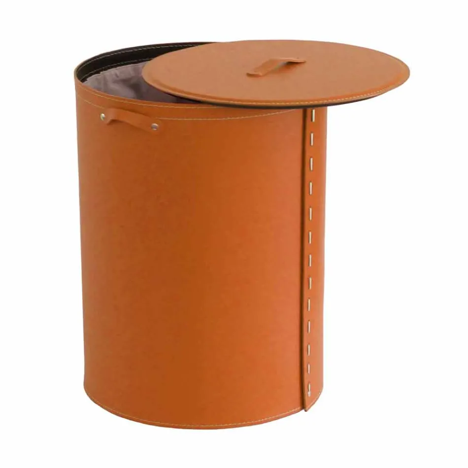 Coș de rufe ovală din piele regenerată Riky fabricată în Italia Viadurini
