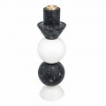 Suport lumânare înaltă în marmură albă, neagră și alamă realizată în Italia - Bram