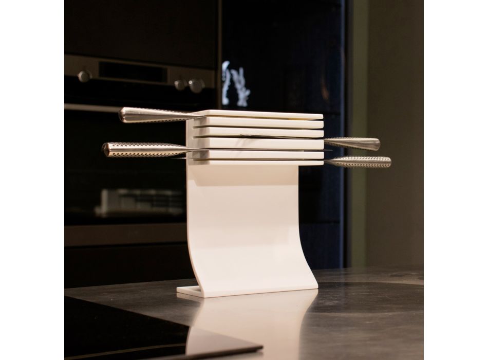Suport pentru cuțite de bucătărie în Corian alb Design Made in Italy - Ivanova Viadurini