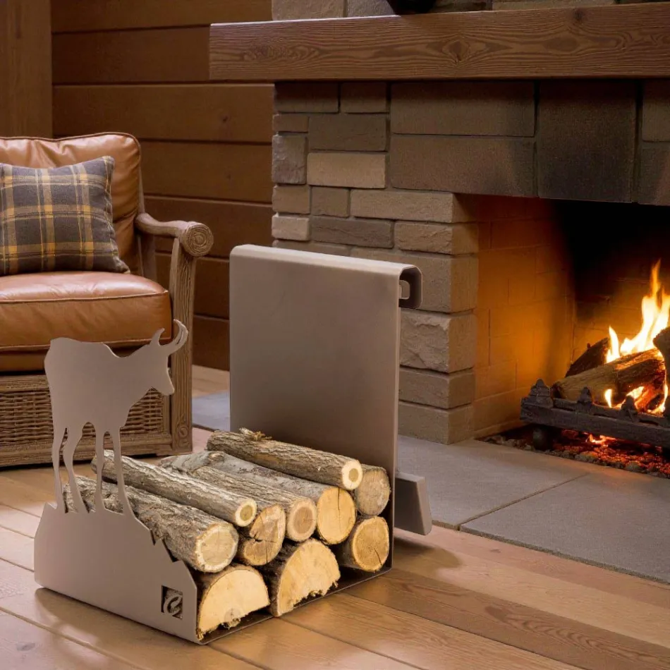 Suport interior pentru lemn de foc din oțel maro, fabricat în Italia cu unelte - Volturno Viadurini