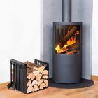 Suport interior pentru lemn de foc din oțel negru cu 4 unelte Fabricat în Italia - Phebe Viadurini