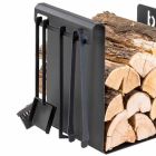 Suport interior pentru lemn de foc din oțel negru cu 4 unelte Fabricat în Italia - Phebe Viadurini