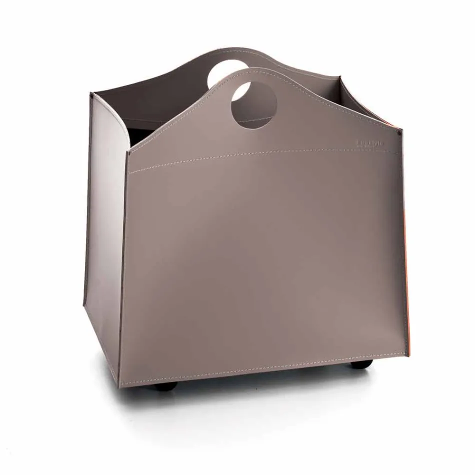 Portalegna de design din piele antracit cu roți WoodBag Viadurini