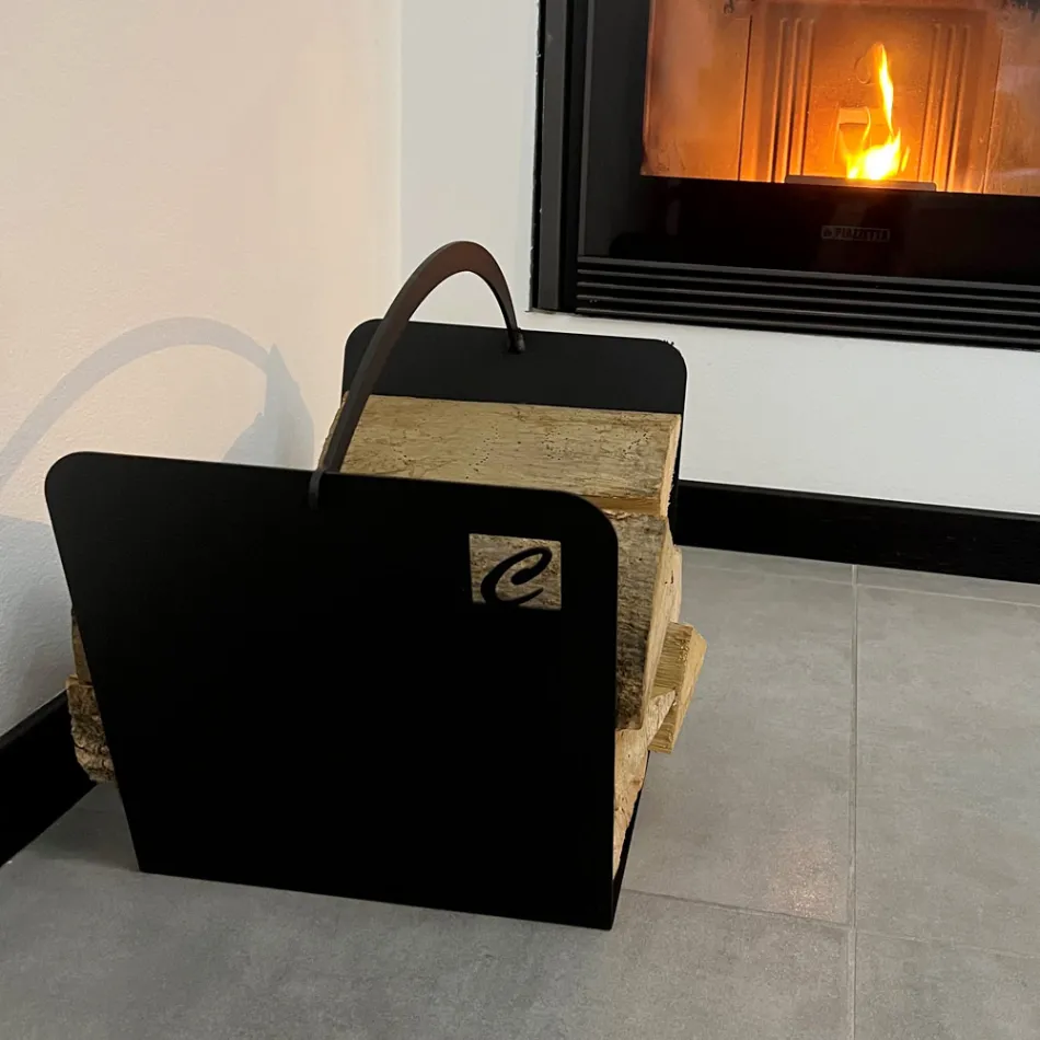 Suport de bușteni modern din interior din oțel negru fabricat în Italia - Libeccio Viadurini