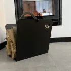 Suport de bușteni modern din interior din oțel negru fabricat în Italia - Libeccio Viadurini