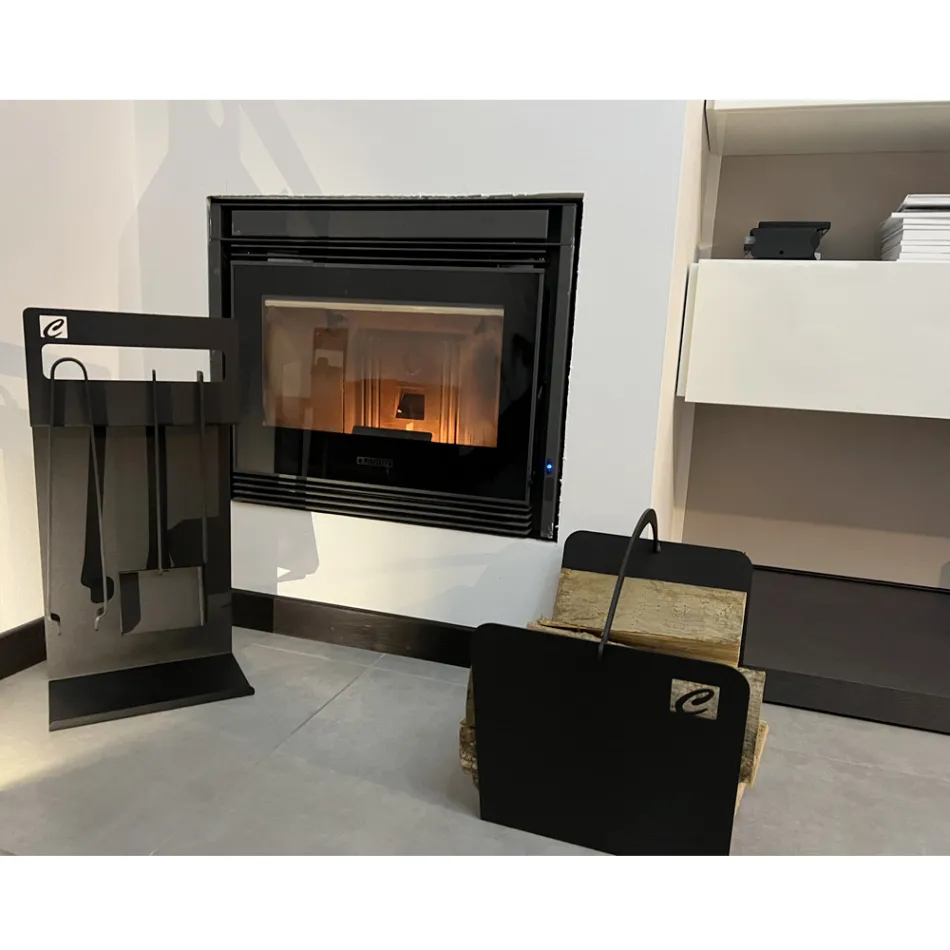 Suport de bușteni modern din interior din oțel negru fabricat în Italia - Libeccio Viadurini