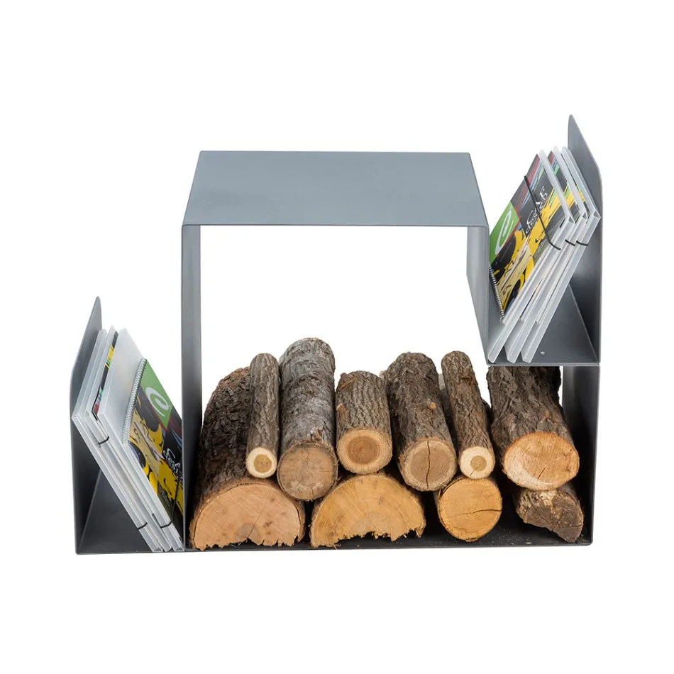 Suport pentru bușteni de design pentru interior din oțel gri Fabricat în Italia - Tramontana Viadurini