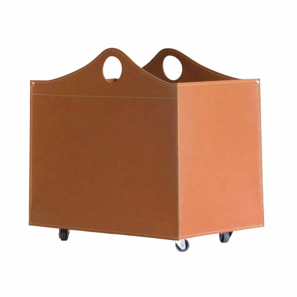 Portalegna din piele legat cu roți WoodBag fabricate în Italia Viadurini
