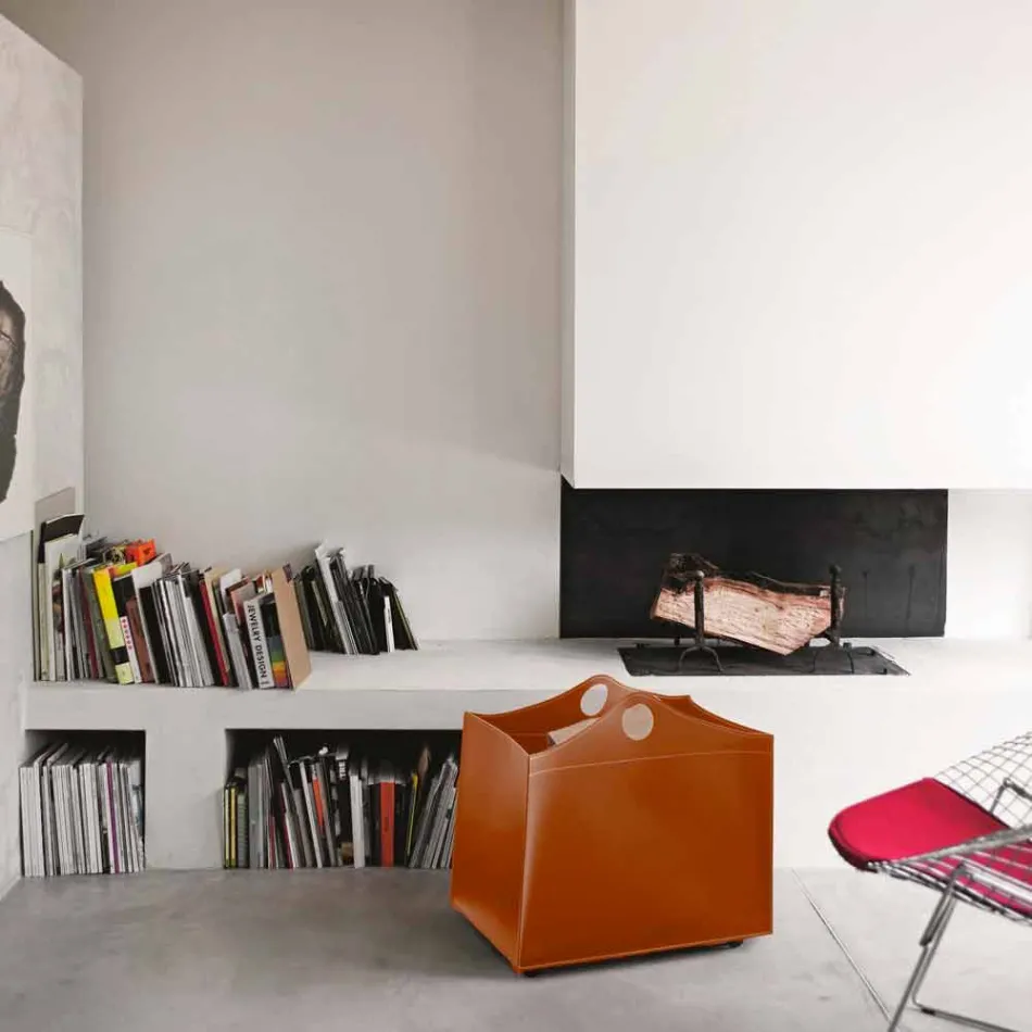 Suport pentru jaluzele din piele regenerată cu roți WoodBag fabricate în Italia Viadurini