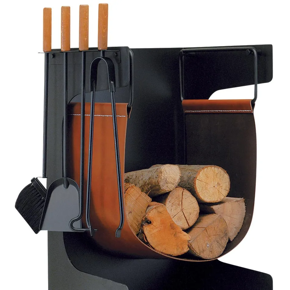 Suport lemn din piele ecologica si metal cu 4 accesorii Made in Italy - Camel Viadurini