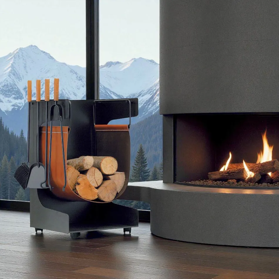 Suport lemn din piele ecologica si metal cu 4 accesorii Made in Italy - Camel Viadurini