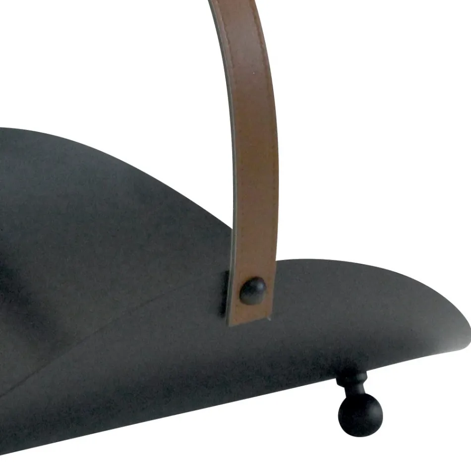 Suport din lemn de metal negru cu maner din piele Made in Italy - Antilope Viadurini