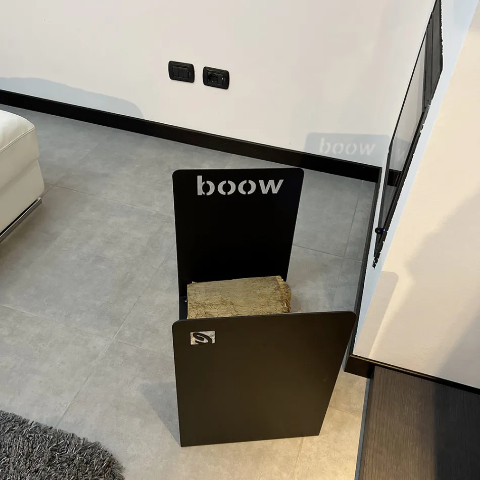 Suport modern din lemn cu design minimal din oțel negru cu gravură - Altano Viadurini