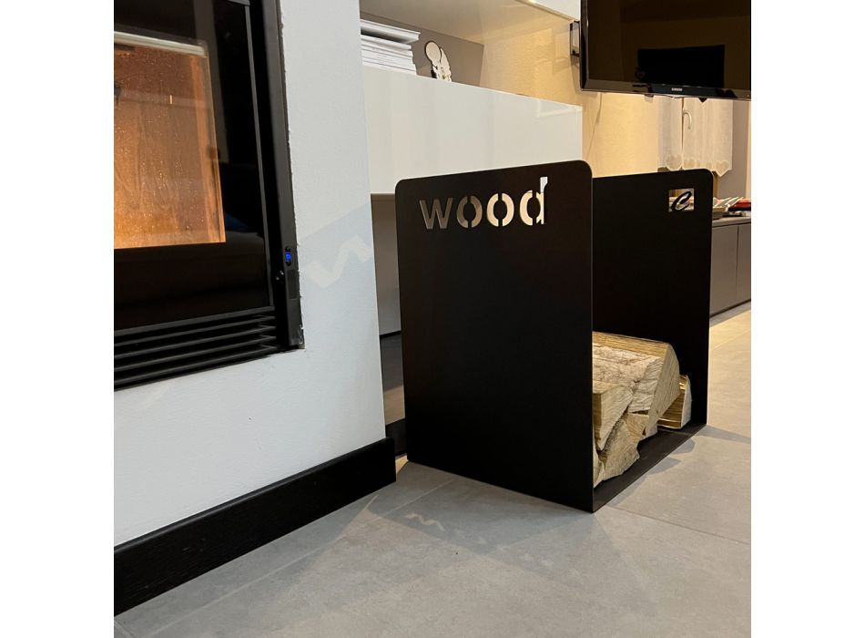 Suport modern din lemn cu design minimal din oțel negru cu gravură - Altano Viadurini