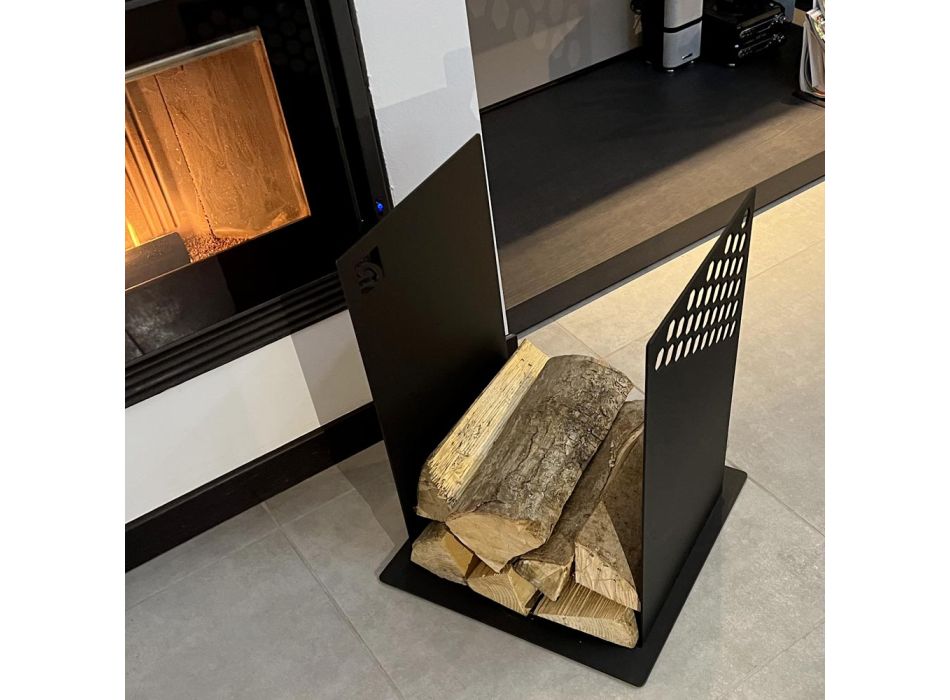 Suport modern pentru lemn de foc din oțel negru pentru design interior - Scirocco Viadurini