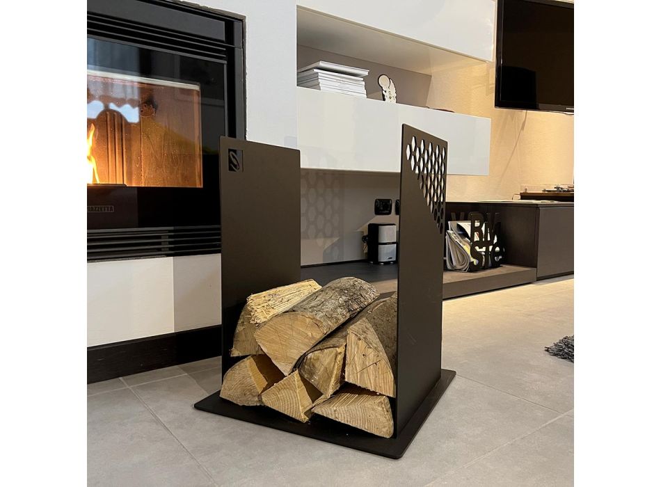 Suport modern pentru lemn de foc din oțel negru pentru design interior - Scirocco Viadurini