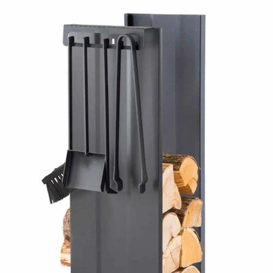 Suport pentru lemn de foc de design cu 4 unelte interioare Made in Italy - Janet Viadurini