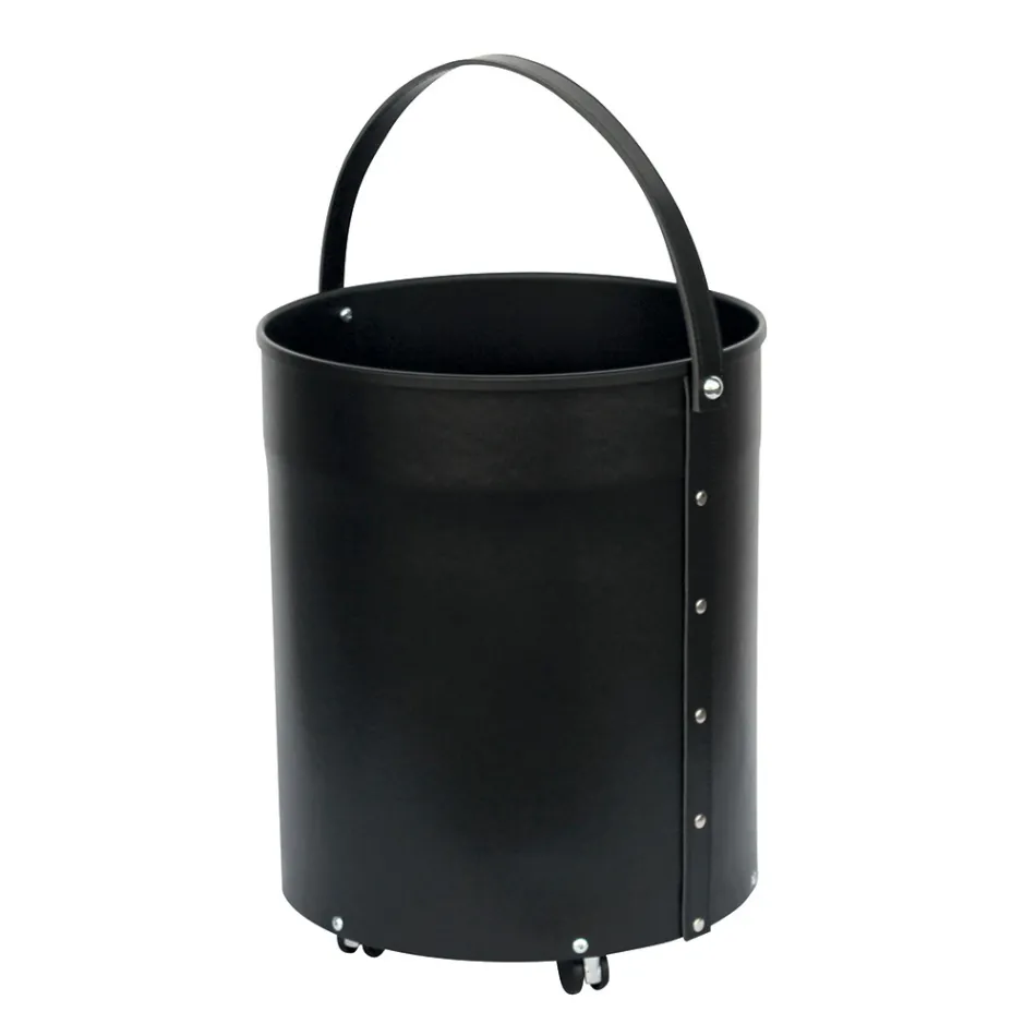 Suport pentru busteni rotund din piele ecologica cu roti Made in Italy - Chameleon Viadurini