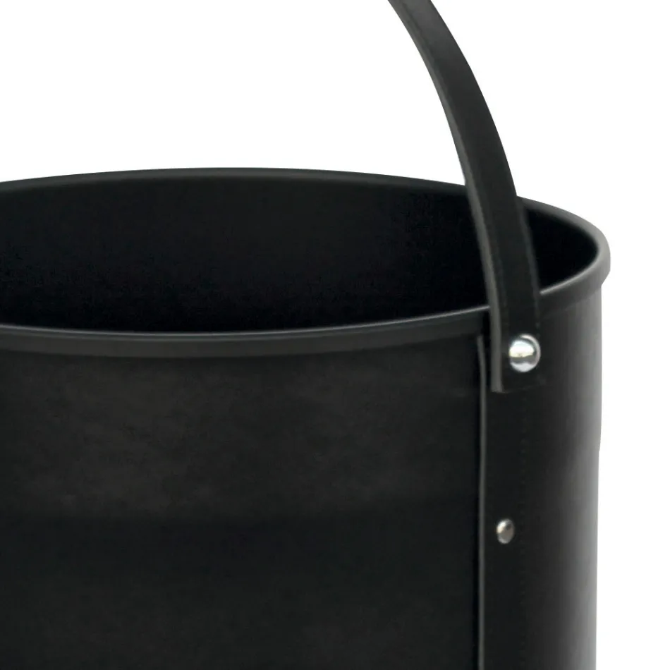 Suport pentru busteni rotund din piele ecologica cu roti Made in Italy - Chameleon Viadurini