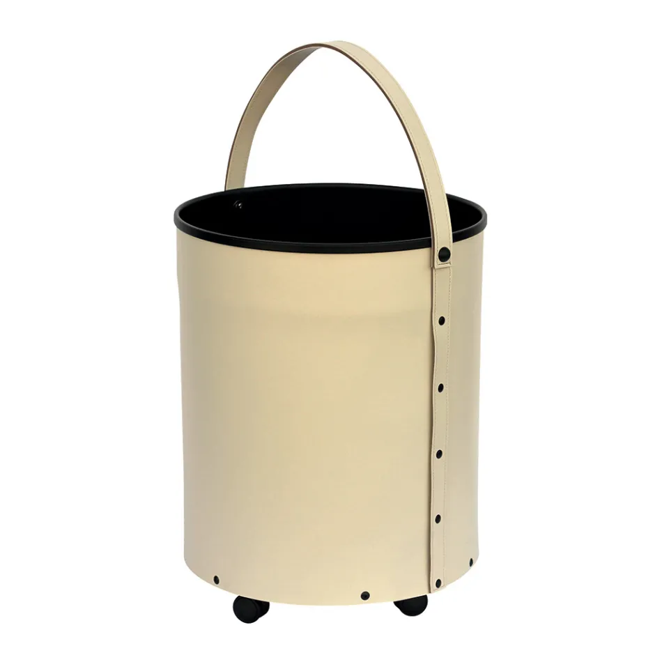 Suport pentru busteni rotund din piele ecologica cu roti Made in Italy - Chameleon Viadurini