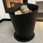 Suport rotund din lemn pentru interior în oțel negru Design modern italian - Favonio Viadurini