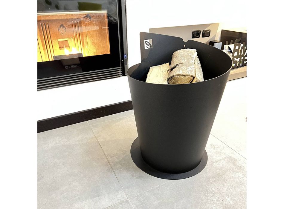 Suport rotund din lemn pentru interior în oțel negru Design modern italian - Favonio Viadurini