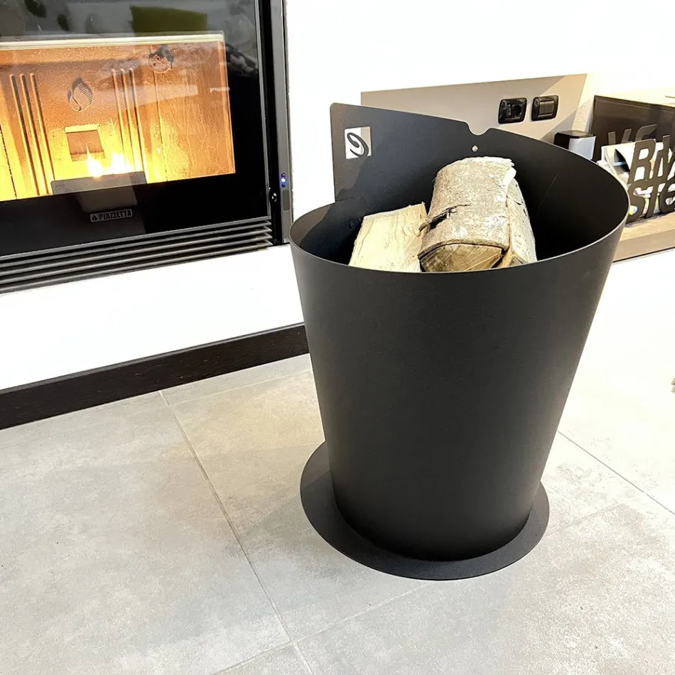 Suport rotund din lemn pentru interior în oțel negru Design modern italian - Favonio Viadurini