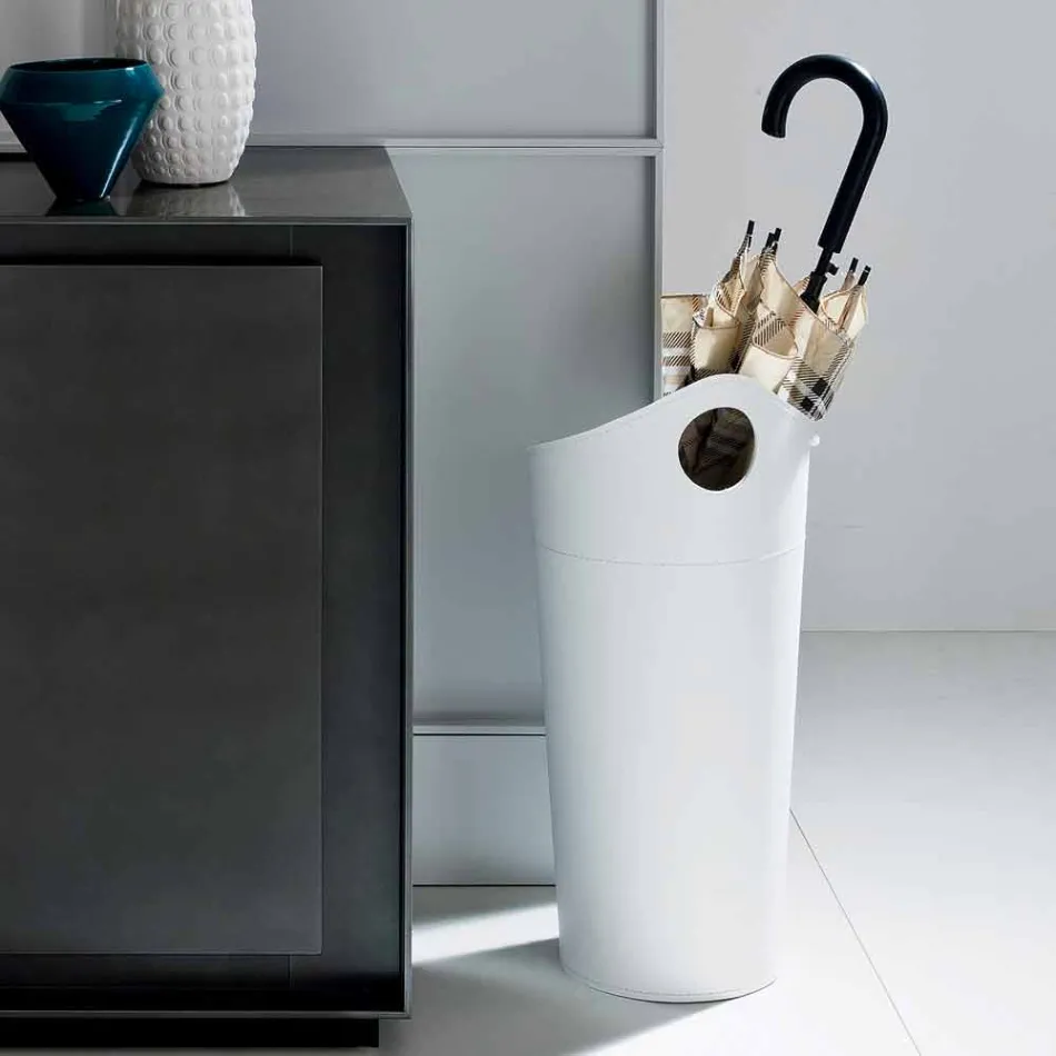 Stativ de umbrelă din piele regenerată din design manual realizat de Pluvia Viadurini