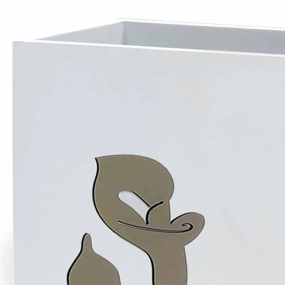 Stand de umbrele din lemn alb Design modern cu decorațiuni florale - Caracalla Viadurini