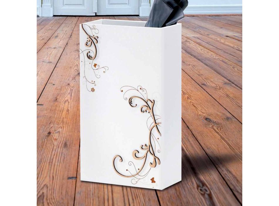 Umbrelă modernă Stand în lemn închis sau alb cu decorațiuni - Poezie Viadurini
