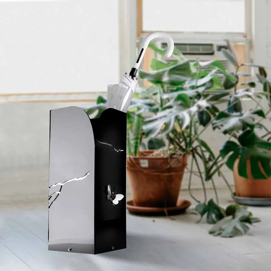 Suport umbrelă din plexiglas negru cu gravuri și decorațiuni 3D, design modern - Farfo Viadurini