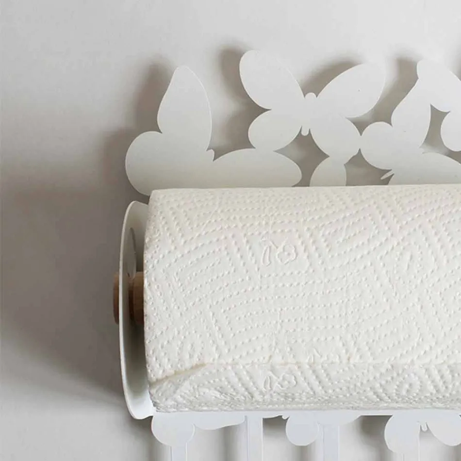 Suport pentru rulouri de perete din fier alb sau bej fabricat în Italia - Leiden Viadurini