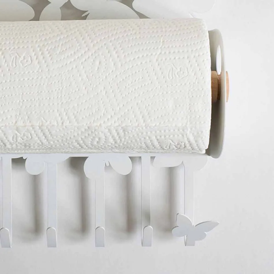 Suport pentru rulouri de perete din fier alb sau bej fabricat în Italia - Leiden Viadurini