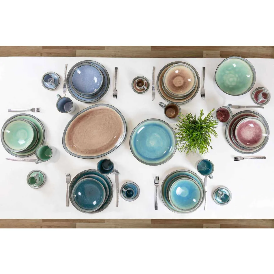 Set de tacâmuri din 24 de piese din oțel cu efect de broască țestoasă - Rock Viadurini