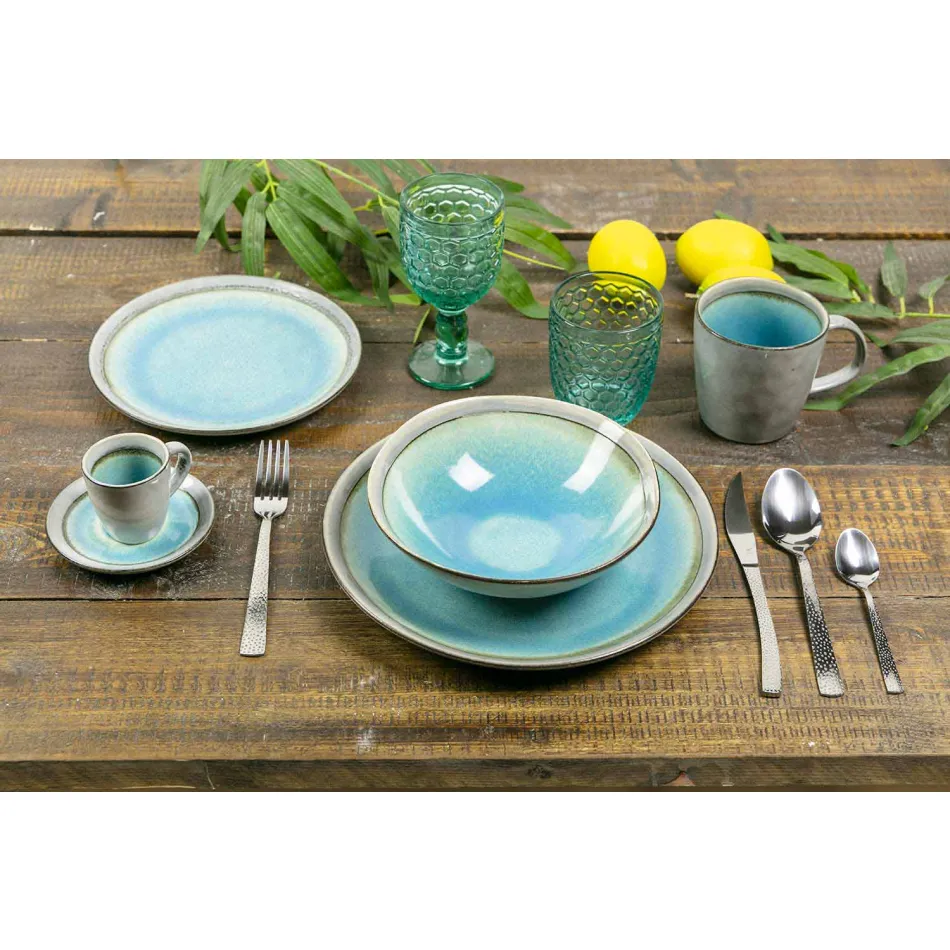 Set de tacâmuri din 24 de piese din oțel cu efect de broască țestoasă - Rock Viadurini