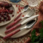 Tacâmuri Oțel și Plastic Decor Arabesc Colorat 24 Buc - Alessandra Viadurini