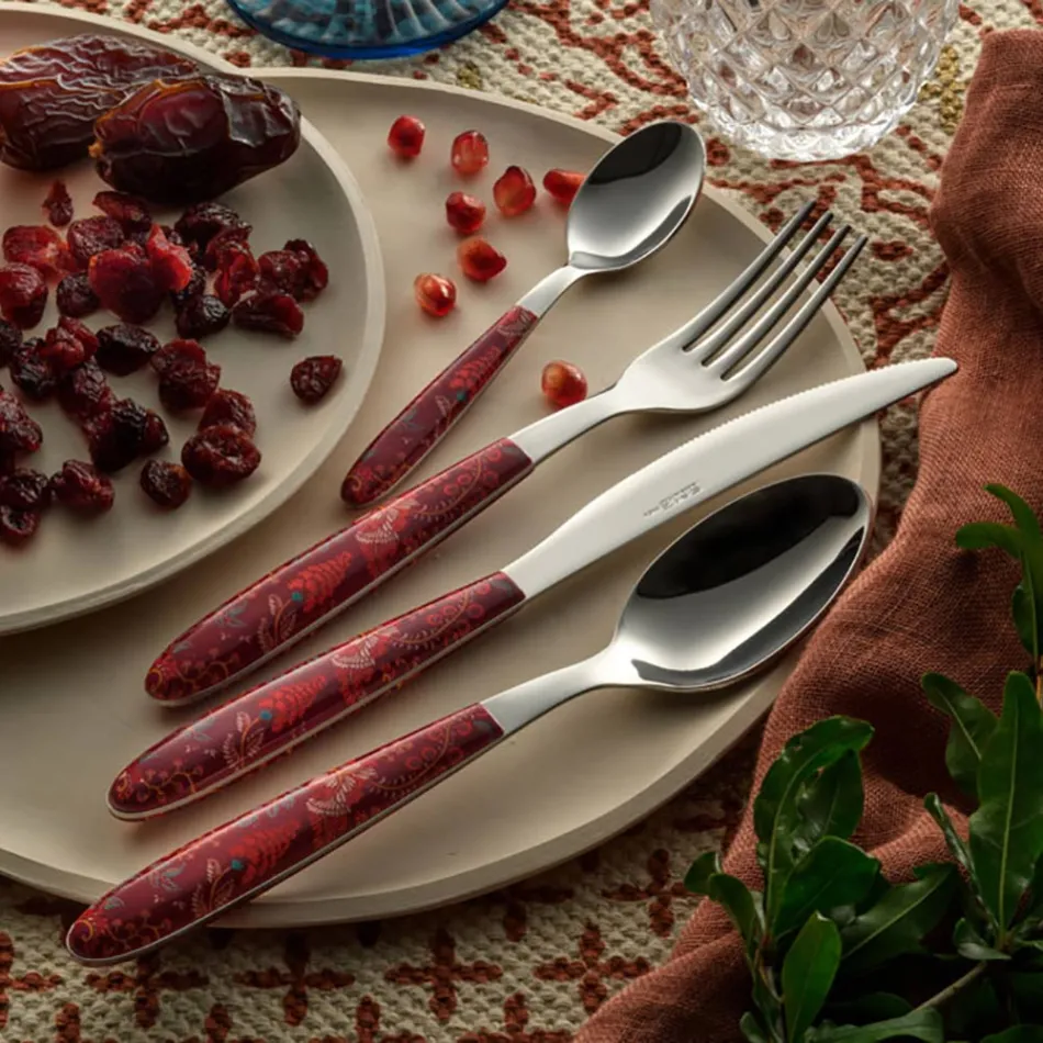 Tacâmuri Oțel și Plastic Decor Arabesc Colorat 24 Buc - Alessandra Viadurini