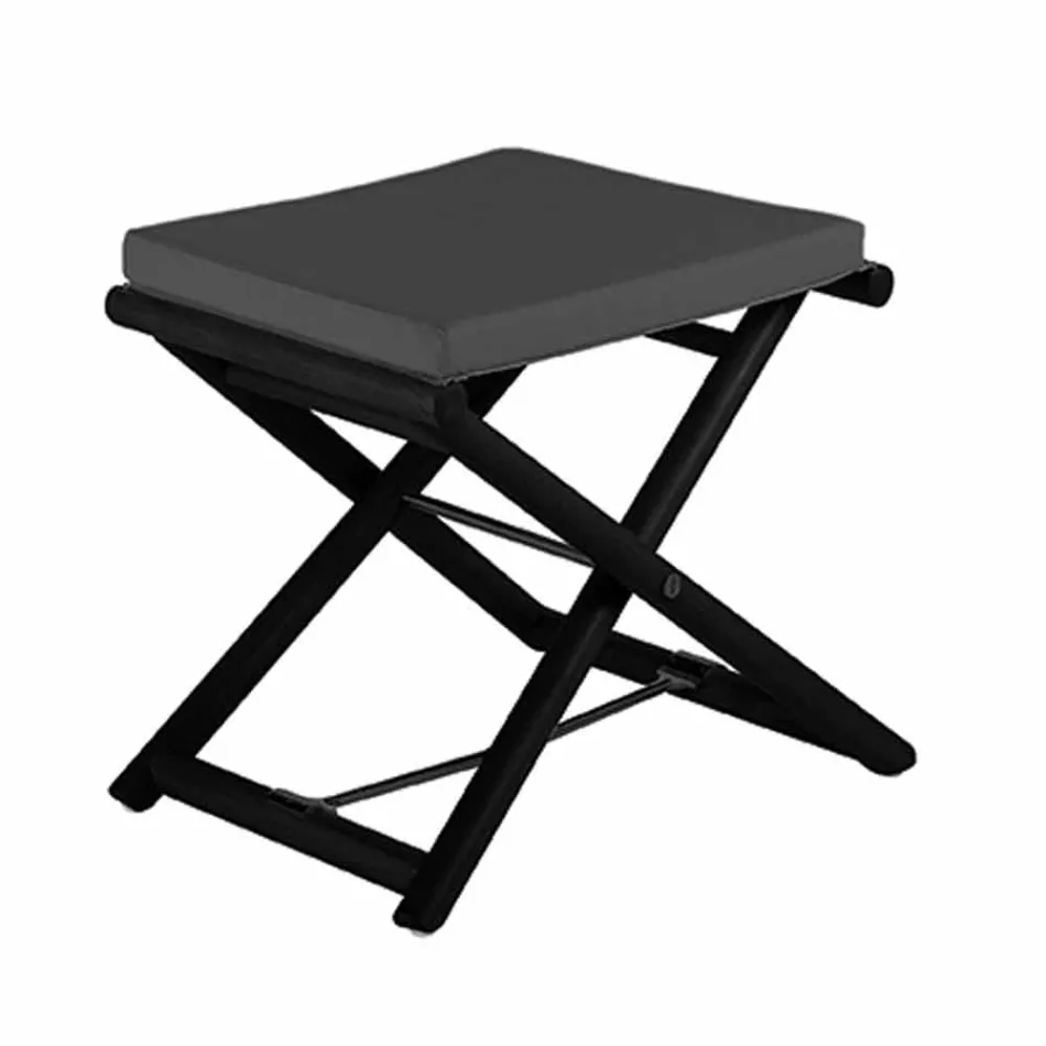 Puf exterior în lemn natural sau negru mat și pernă, fabricat în Italia - Suzana Viadurini