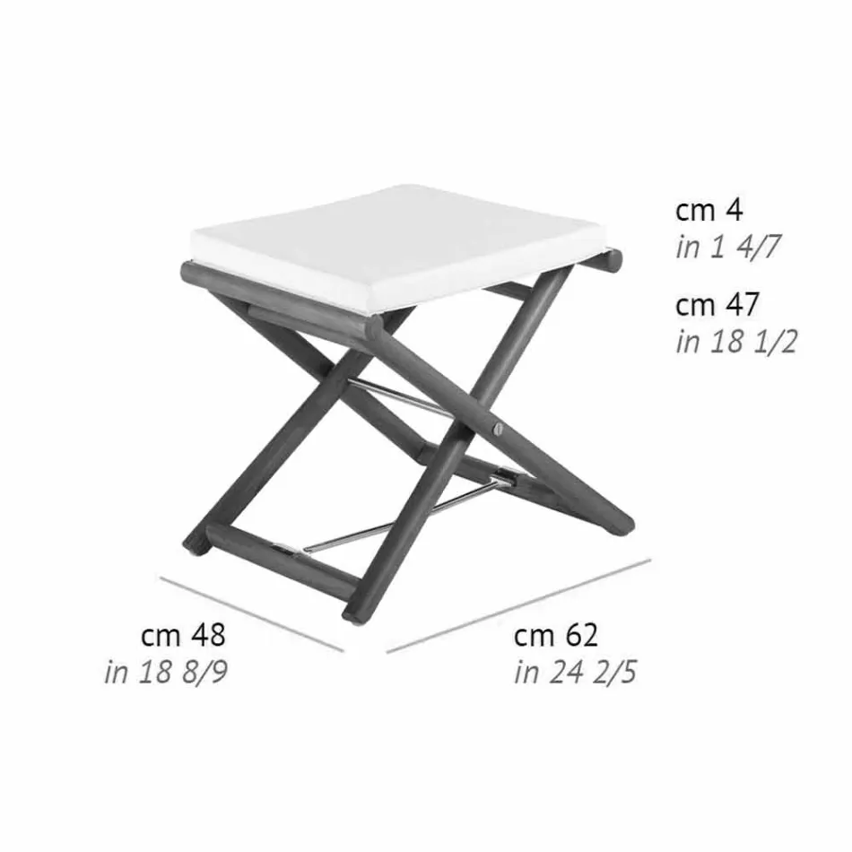 Puf exterior în lemn natural sau negru mat și pernă, fabricat în Italia - Suzana Viadurini