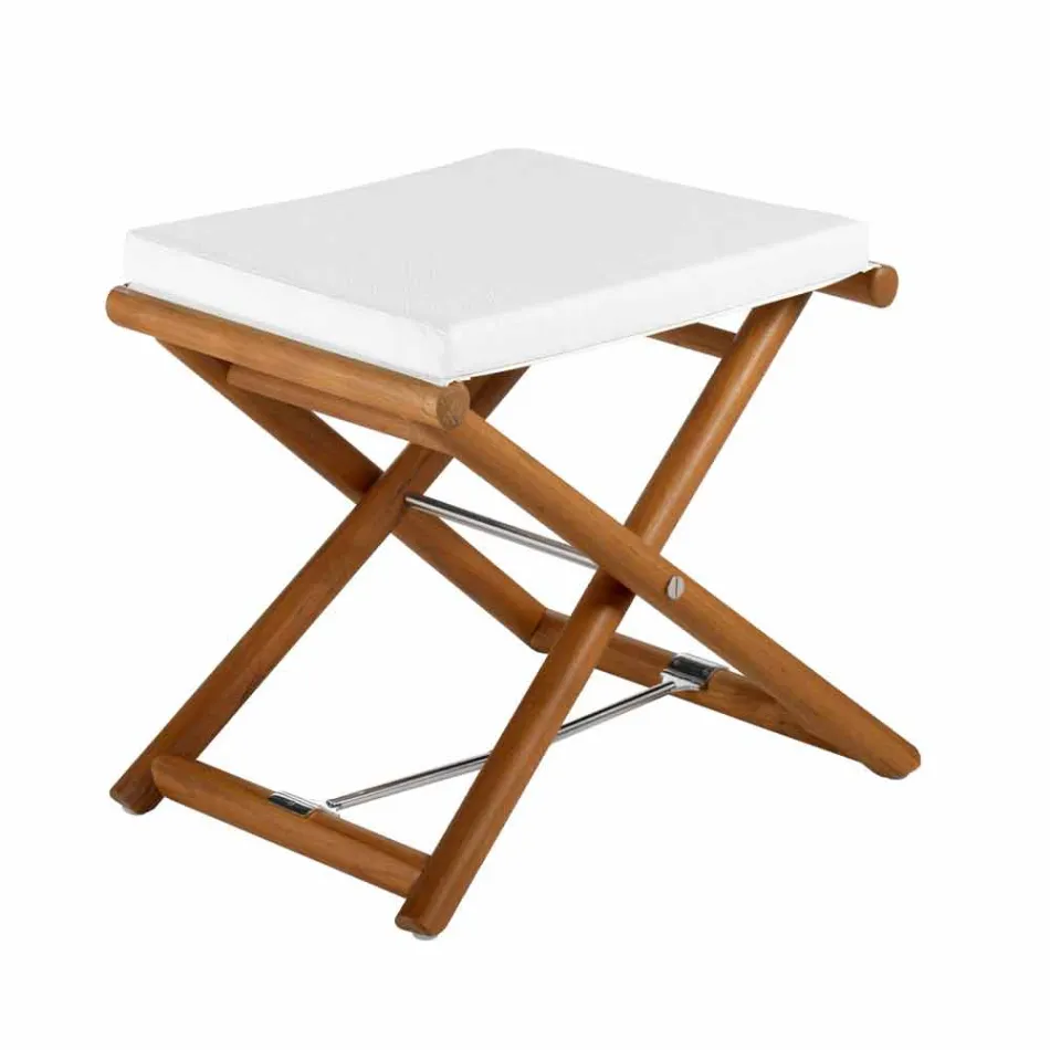 Puf exterior în lemn natural sau negru mat și pernă, fabricat în Italia - Suzana Viadurini