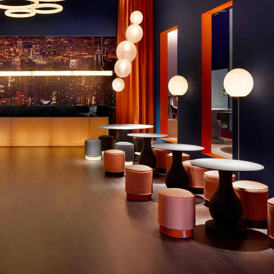 Pouf pentru exterior, din polietilenă și țesătură sau piele - Mara Slide Viadurini