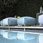 Puf de grădină din stofă cu picioare metalice Made in Italy - Unt Viadurini