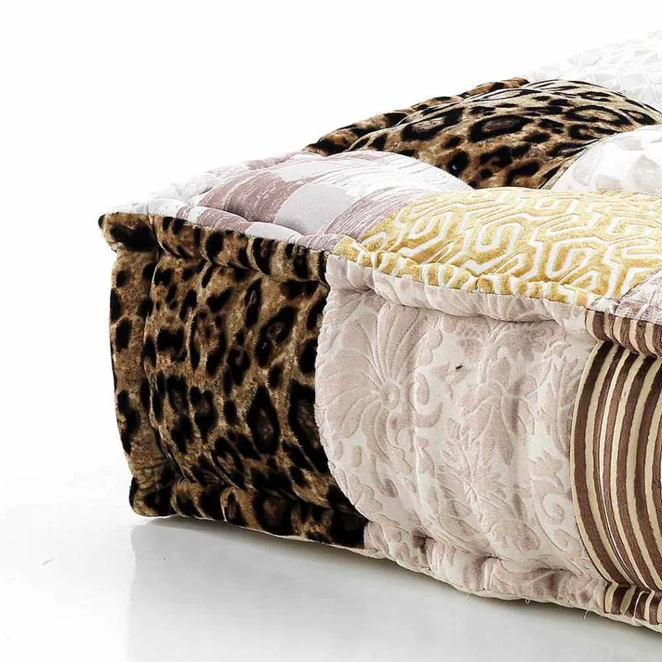 Pouf pătrat etnic în material patchwork sau catifea - fibră Viadurini