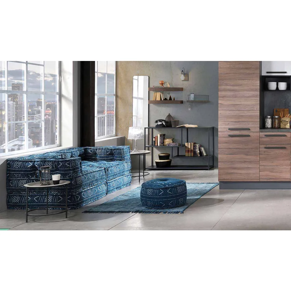 Pouf pătrat etnic în material patchwork sau catifea - fibră Viadurini