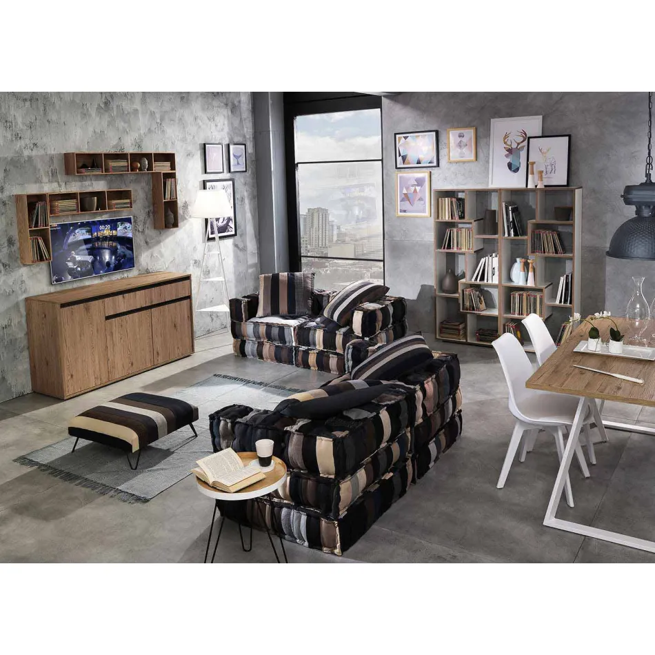 Pouf pătrat etnic în material patchwork sau catifea - fibră Viadurini