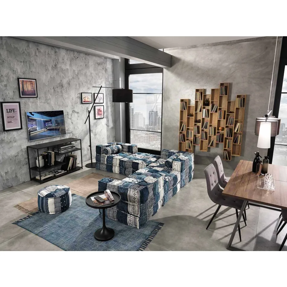 Pouf pătrat etnic în material patchwork sau catifea - fibră Viadurini